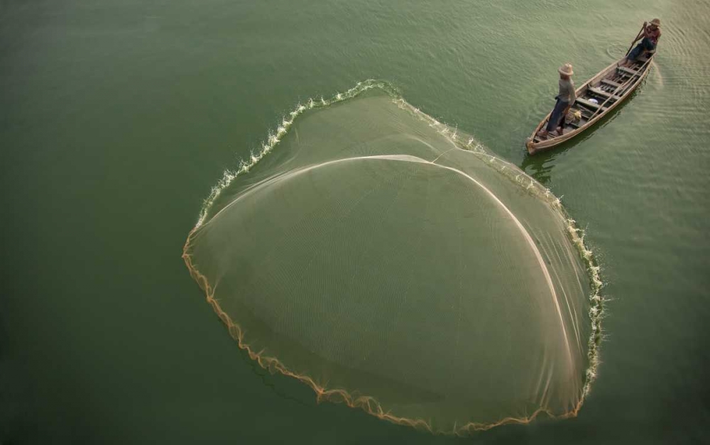 Myanmar, Fisherman casting net on Irrawaddy River art print by Jim Zuckerman for $57.95 CAD
